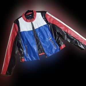 NWOT Fashion Nova Faux Leather racing jacket size 1X